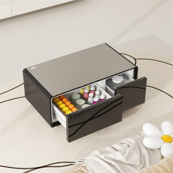 Smart Refrigerator Coffee Table with 2 Refrigerated Drawers 75W Tempered Glass