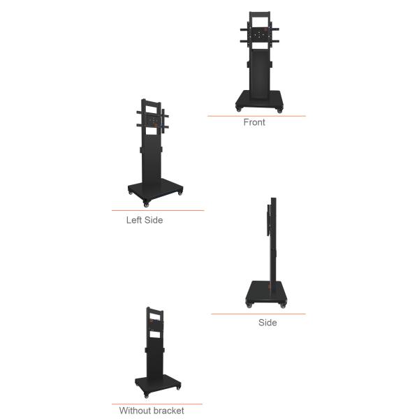 Black Floor Stand Mobile TV Trolley , 90 Degree Overturn Angle Rolling TV Cart