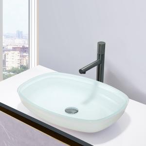 High Glossy White Tempered Bathroom Wash Basins Melon Shape Countertop Basin