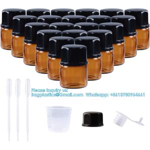 Glass Essential Oils Sample Bottles With Black Caps For Essential Oils, Perfumes