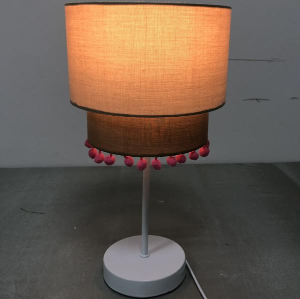 Quality TC Fabric Simple Modern Table Lamp Double Layer Linen Table Lamp With Pom Pom wholesale