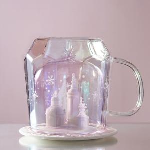 Pink Borosilicate Double Wall Personalized Glass Cup Castle Shape 300ml