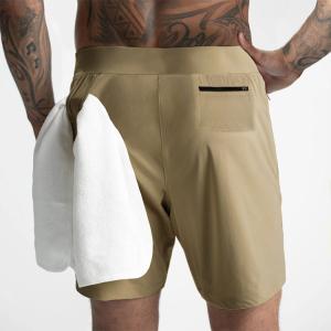 2 In 1 Athletic Training Workout Men Gym Shorts Polyester Double Layer Quick Dry