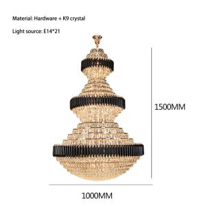 Top luxury Staircase Chandelier Lighting Large Home Decoration Crystal black