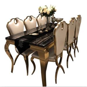 Luxury Rectangle Dining Table And Chairs Set 180cm Length Stainless Steel Frame