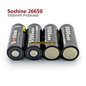 Soshine 3.7V rechargeable Li-ion 26650 5500mAh Protected Battery with button top