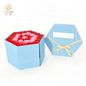 China Blue Hexagonal Paperboard Gift Boxes With Ribbon For Gift Packaging on sale