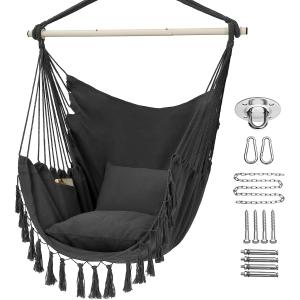 Hammock Chair Hanging Rope Swing - Max 500 Lbs - 2 Cushions Included - Steel