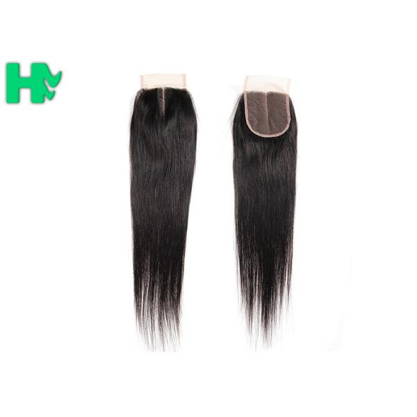 Quality 4*4 Free Middle Three Part Human Hair Closure , Peruvian Straight Hair With Closure wholesale