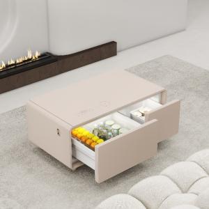 Living Furniture Modern Coffee Table with Wireless Charging and Mini Refrigerato