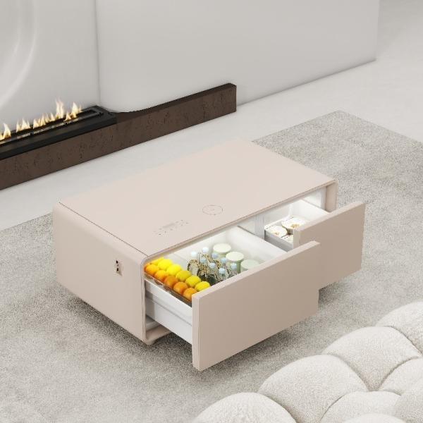 Tempered Glass Center Table with 28L Freezer Capacity and Smart Multifunction