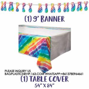 Happy Birthday Party Decoration Set Tie-Dye Disposable Banner Paper Plates