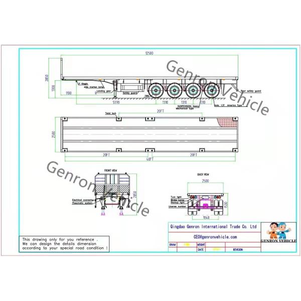 Mechanical Suspension 4 Axles Container Flat Bed Semi Car Truck Utility Trailer With Twist Lock