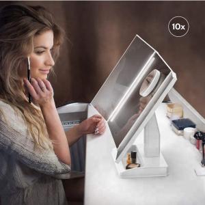 Square Glass Foldable Tri Fold Tabletop Vanity Mirror With Dry Battery