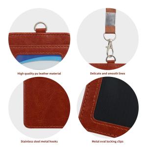 Vertical PU Leather ID Badge Card Holder for Work ID School ID Metro Card Access