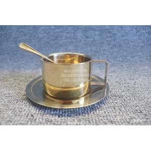 Insulated Stainless Steel Coffee Cup Set 200ml Luxury Golden Color With Spoon