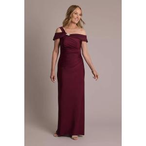Asymmetrical Custom-made Size Off-the-shoulder Sheath Zipper Ruffles Burgundy