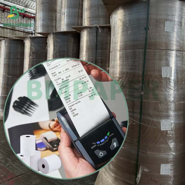 80GSM 90GSM Top Coated Direct Thermal Paper Cash Register Rolls 490MM Clear Image BPA Free 48gr - 80gr Cash Register Receipt Thermal Paper