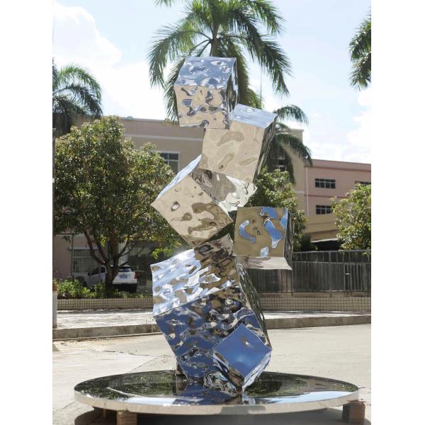 Quality Silver color Hotel Lobby Sculpture Geometric Water Waves Three Dimensional Rubik'S Cube Sculpture wholesale