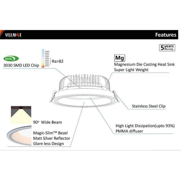 9 Inch 17W LED Recessed Downlight 5 Years Warranty With High Lumen Efficiency