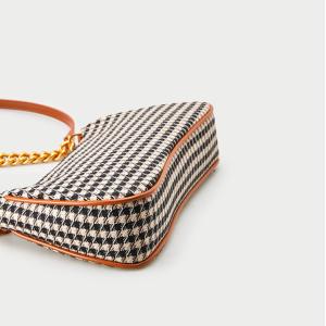 PU Baguette Shoulder Bag Houndstooth Texture Retro Brown