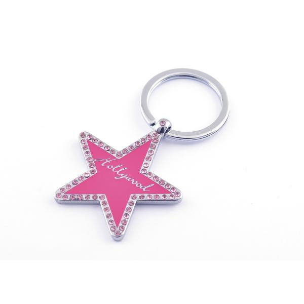 Quality Star Engraved Metal Keychains Engraved Metal Keyrings With Small Diamond wholesale