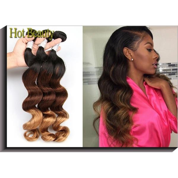 Quality Fashion 3 Tone Ombre Curly Human Hair Weave / Peruvian Body Wave 3 Bundles wholesale