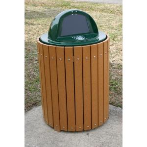 33 Gallon Round Recycled Plastic Trash Receptacle with Rain Cap