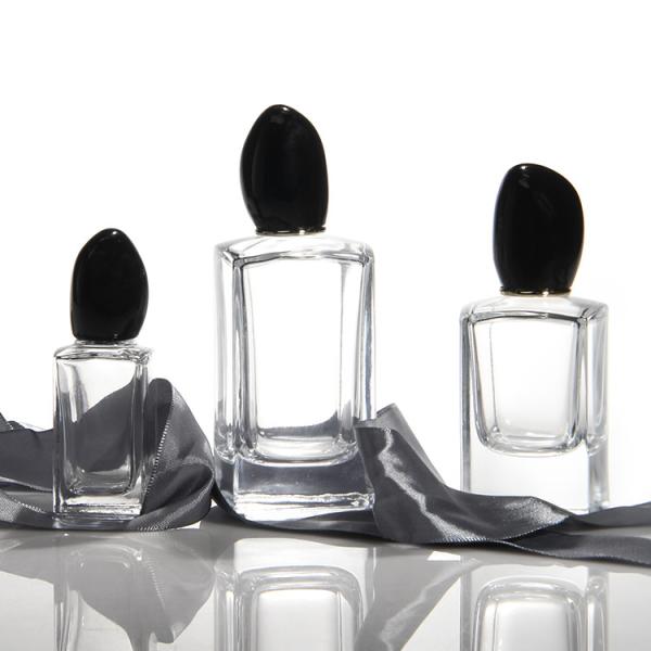 Quality 30 Ml 50ml 100ml Square  Perfume Glass Bottle Crystal Cap With Pump Sprayer wholesale