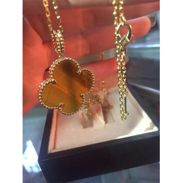 Quality 1 Motif Tiger'S Eye 18K Gold Necklace VCARO49L00 Yellow Color With Flower Shape wholesale