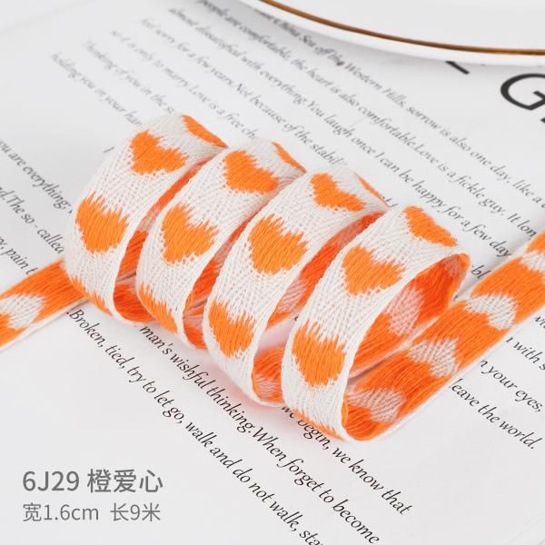 16mm*9m Heart Pattern Jacquard Cotton Ribbon For Clothing Accessories