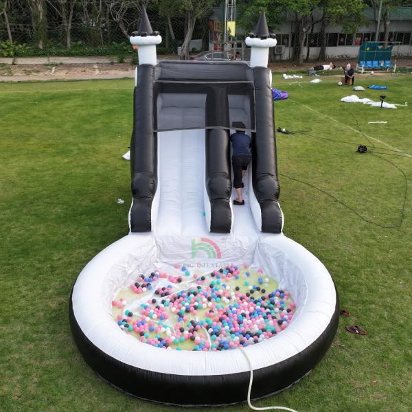 Water Slide Inflatable White And Black Waterslide Kids Slide With Bigger Water Splash Pool