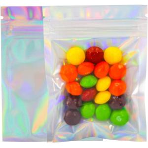 Custom Design Holographic Rainbow Clear Zipper Plastic Three Side Packaging Bag