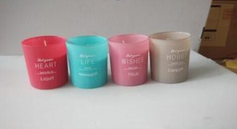 Quality Soy wax decor & glass scented candle with red,blue,pink,grew colors mixed and  package of gift box wholesale