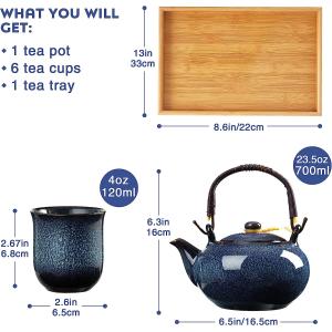 8oz 4 Pieces Asian Tea Set Portable Ceramic Tea Set With C Shaped Handle