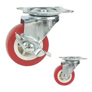 30kg Capacity Red WheelsSwivel Threaded Stem Light Duty PVC Casters Side Brake