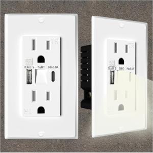 Plastic Eletrical USB Power Socket 15A 125V With Night Light