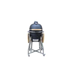 China Outdoor Shiny Black Color 15 Kamado Style Ceramic Grill 39cm With Cart And Side Tables on sale
