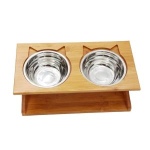 Non-folding Rack Height Adjustable Raised Bamboo Sublimation Dog Bowls Pet