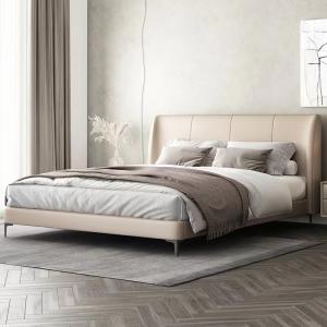 China Twin Bed Luxury Hotel Bedroom Furniture With Solid Wood Leather Bed on sale