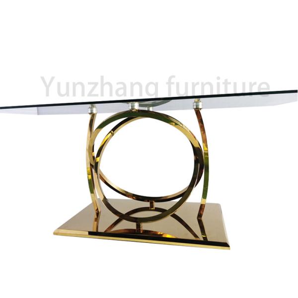 Quality Yunzoon Furniture Clear Glass Dining Table Mirrored Silver Finish SS 201 Base wholesale