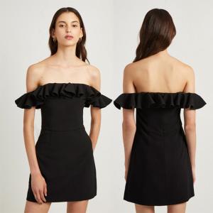 China Fashion Black Off Shoulder Dress Sexy Ladies Ruffle on sale