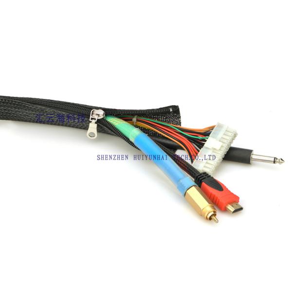 Custom Diameter Zipper Sleeve Braided Wrap For Wire Cable Harness Organizer