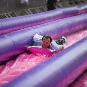 500ft Exciting Big Inflatable Slides , 3 Lane Long Water City Slide
