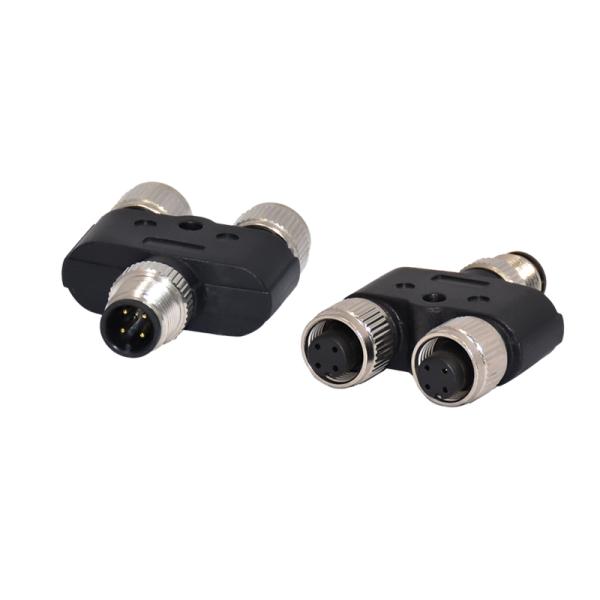 M12 Y Shape Splitter waterproof connector One male to two female adapter Ip68degree