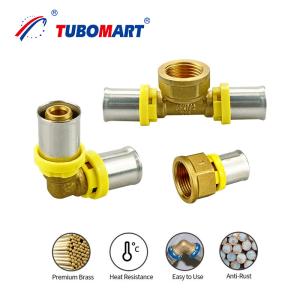 Natural Brass Pex Press Crimp Fittings High Performance Alu Pex Press Fitting TH