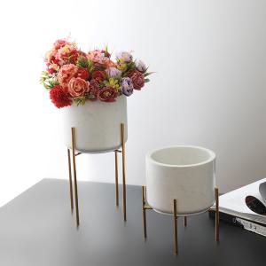 China White marble ceramic decorative flower planter pots White Marble and Brass Gold Stand on sale