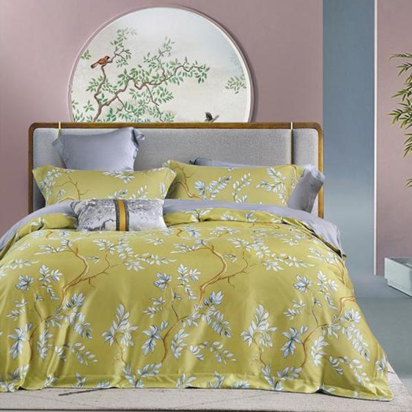 100% Tencel Luxury Silky Soft Bedding Set 300TC Printed Fabric Quilt Cover Pillowcase Sets