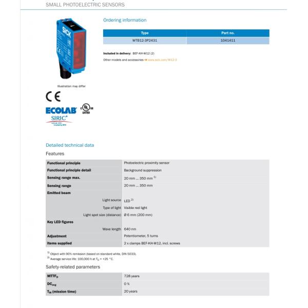 New Original Sick Photoelectric Sensor WTB12-3P2431