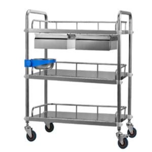 Cheap Three Layers Medical Instrument Surgical Trolley Stainless Steel With Drawers for sale